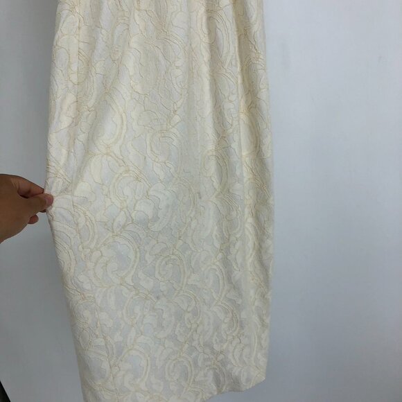 JayGodfrey White Paisley Jacquard Scoop Neck Front Slit Midi Length Dress 0 - Picture 13 of 16